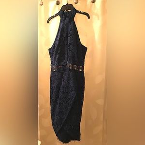 NWOT-STYLESTALKER Blue-laced cocktail dress w/see through waist. Size L